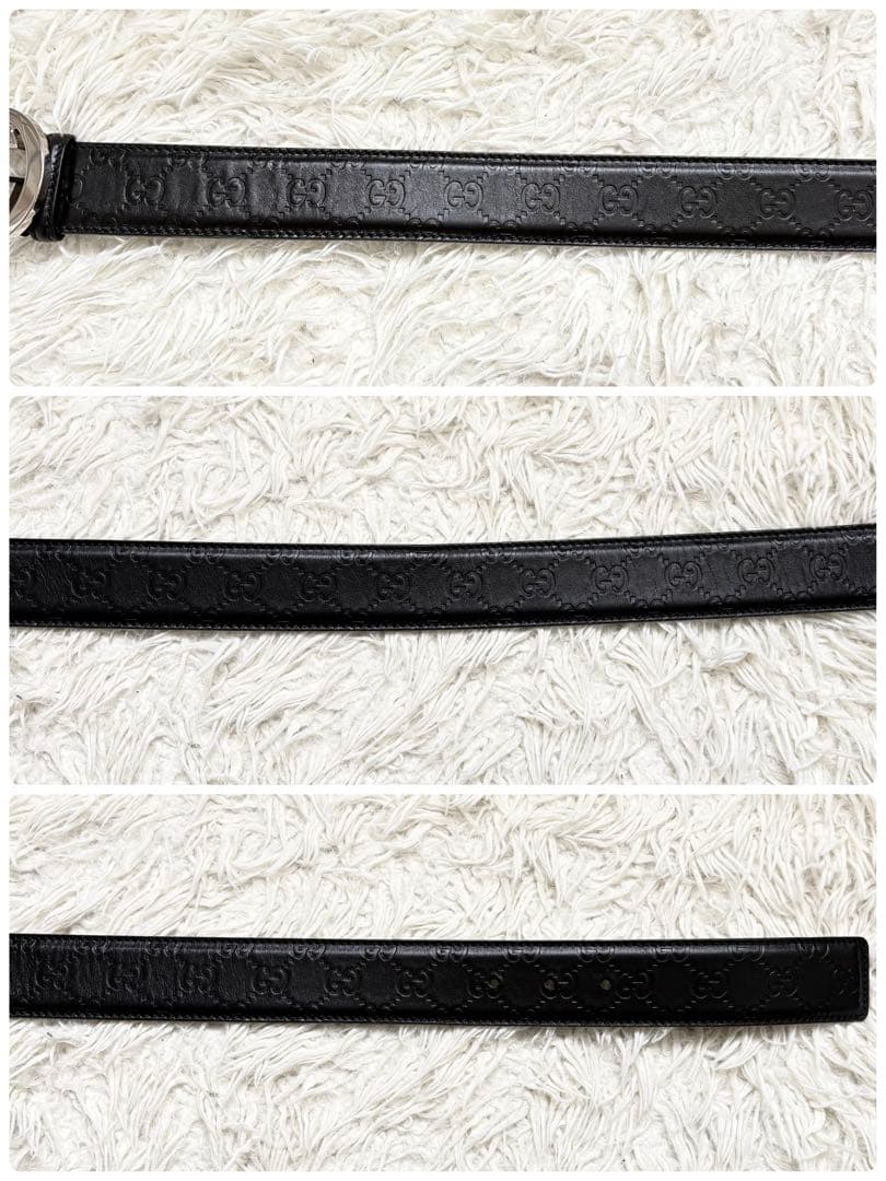 極美品　GUCCI シマ GGバックル レザー ベルト 95/38 114984
