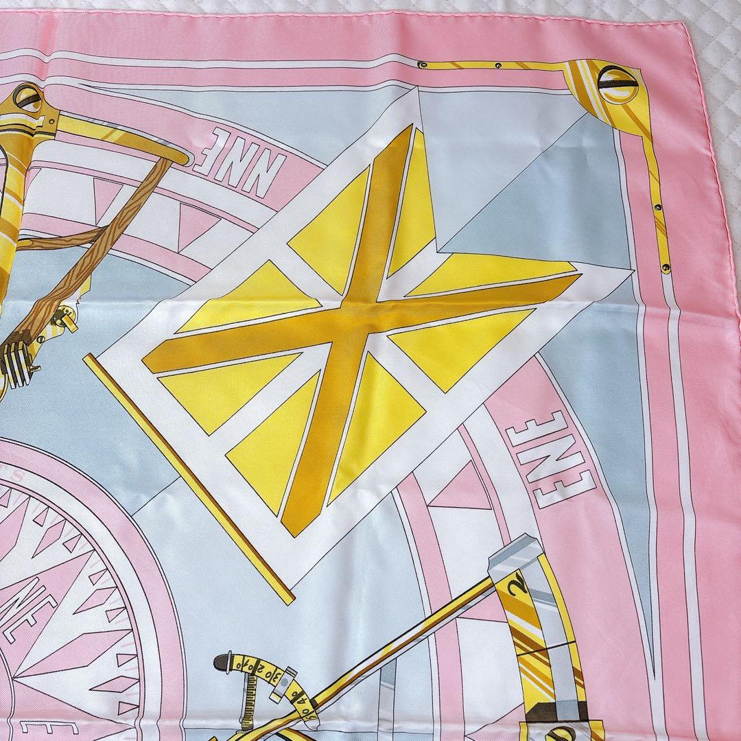 【良品】 エルメス HERMES カレ90 六分儀 スカーフ シルク ピンク