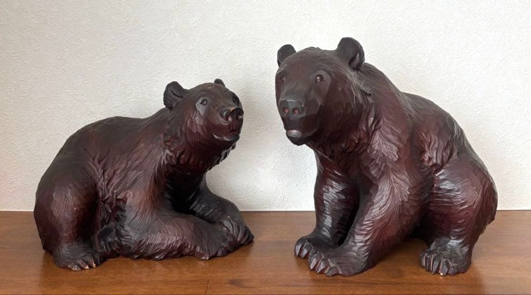 SALE✩.*˚ 堀井民芸 親子×夫婦風 木彫り熊 縁起置物 2体セット
