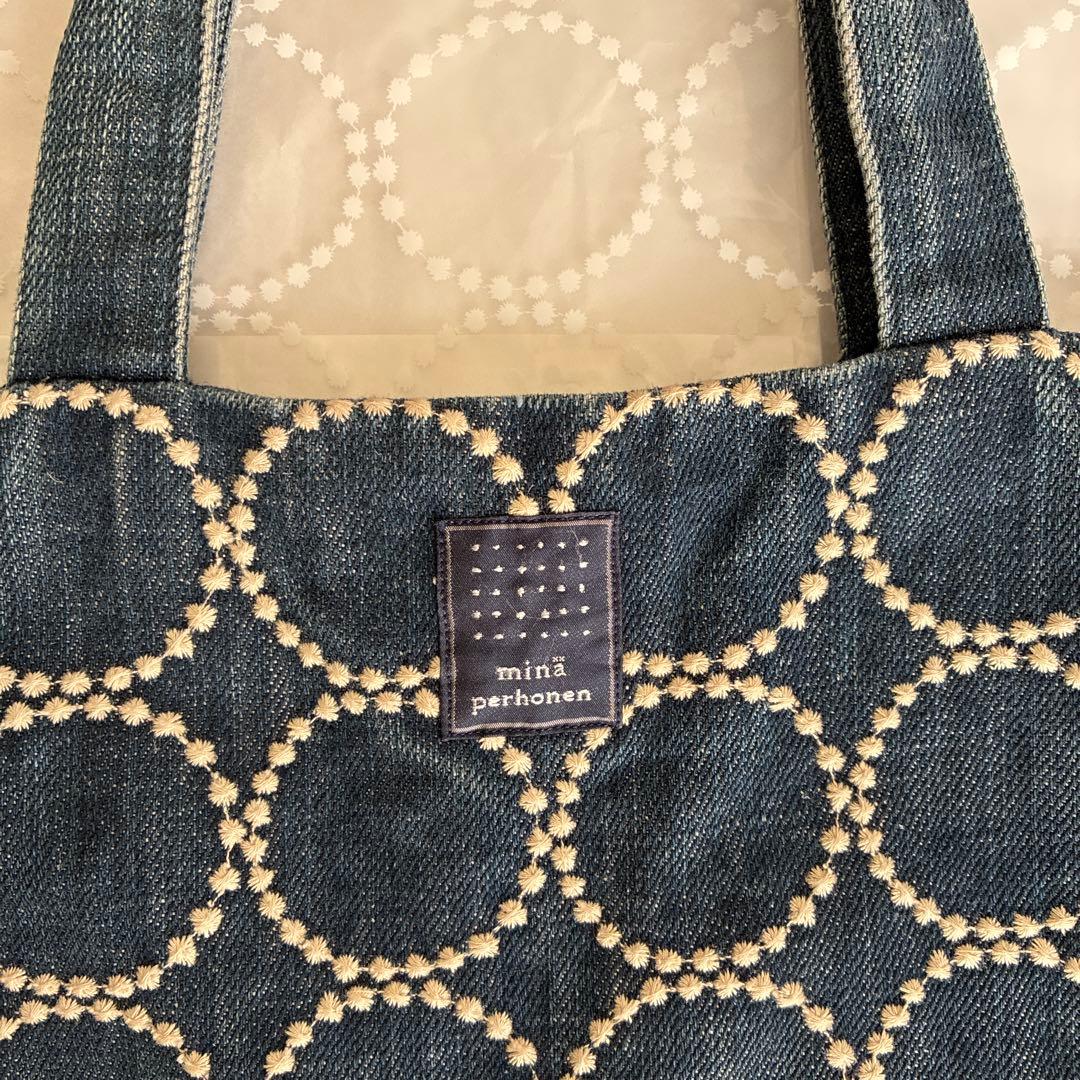 ミナペルホネン デニムタンバリン　縦長トート　beams別注　難あり