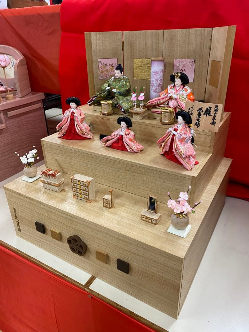 東京久月　五人飾り収納用三段セット・白木・間口約５０×奥行約５０×高さ約５９㎝