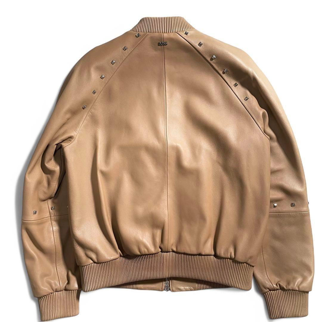 未使用 ヒューゴボス ラムレザージャケット スタッズ ブルゾン 裏地 総柄