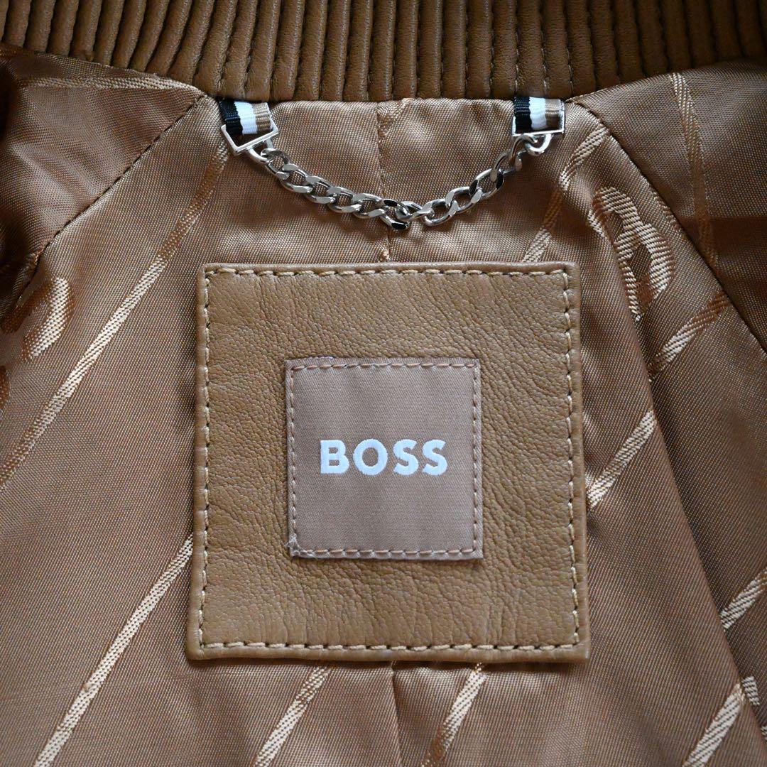 未使用 ヒューゴボス ラムレザージャケット スタッズ ブルゾン 裏地 総柄