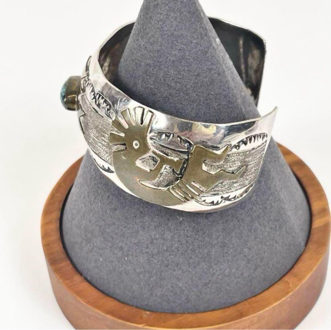 VINTAGE Indian jewelry ターコイズシルバーバングル 太め