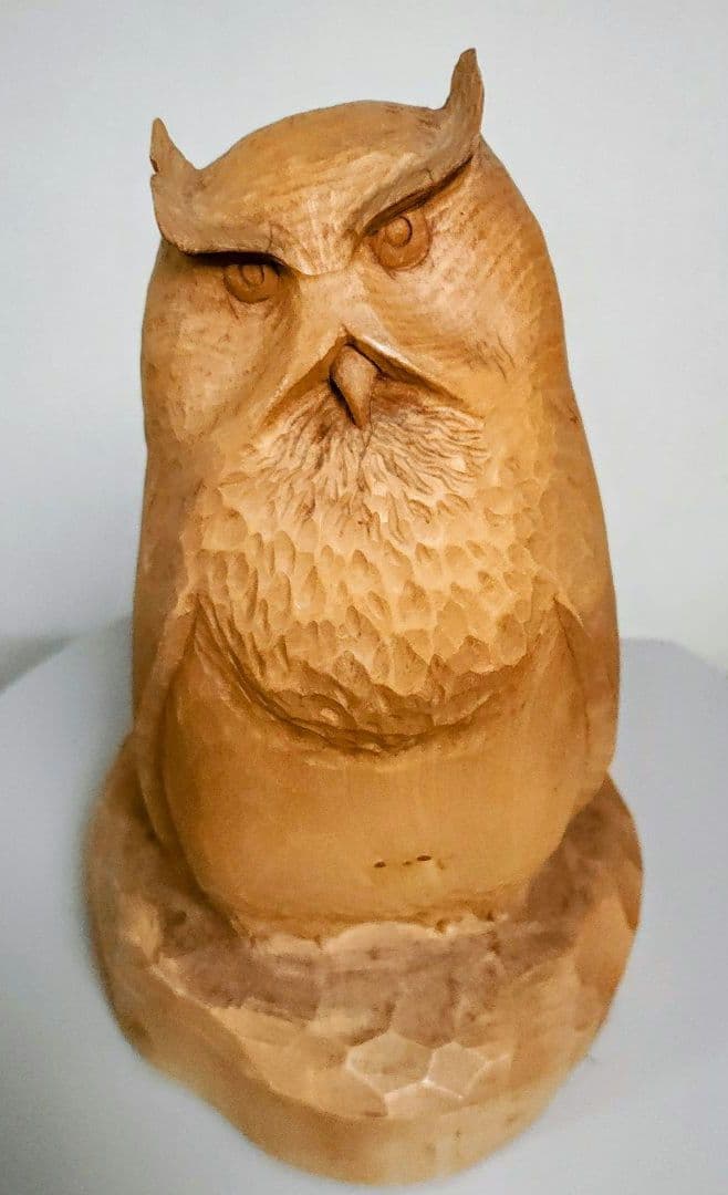 木製 フクロウの彫刻置物 3kg