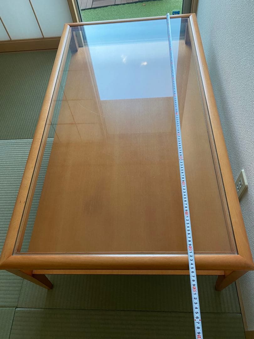 ナチュラルウッド センターテーブル ガラストップ