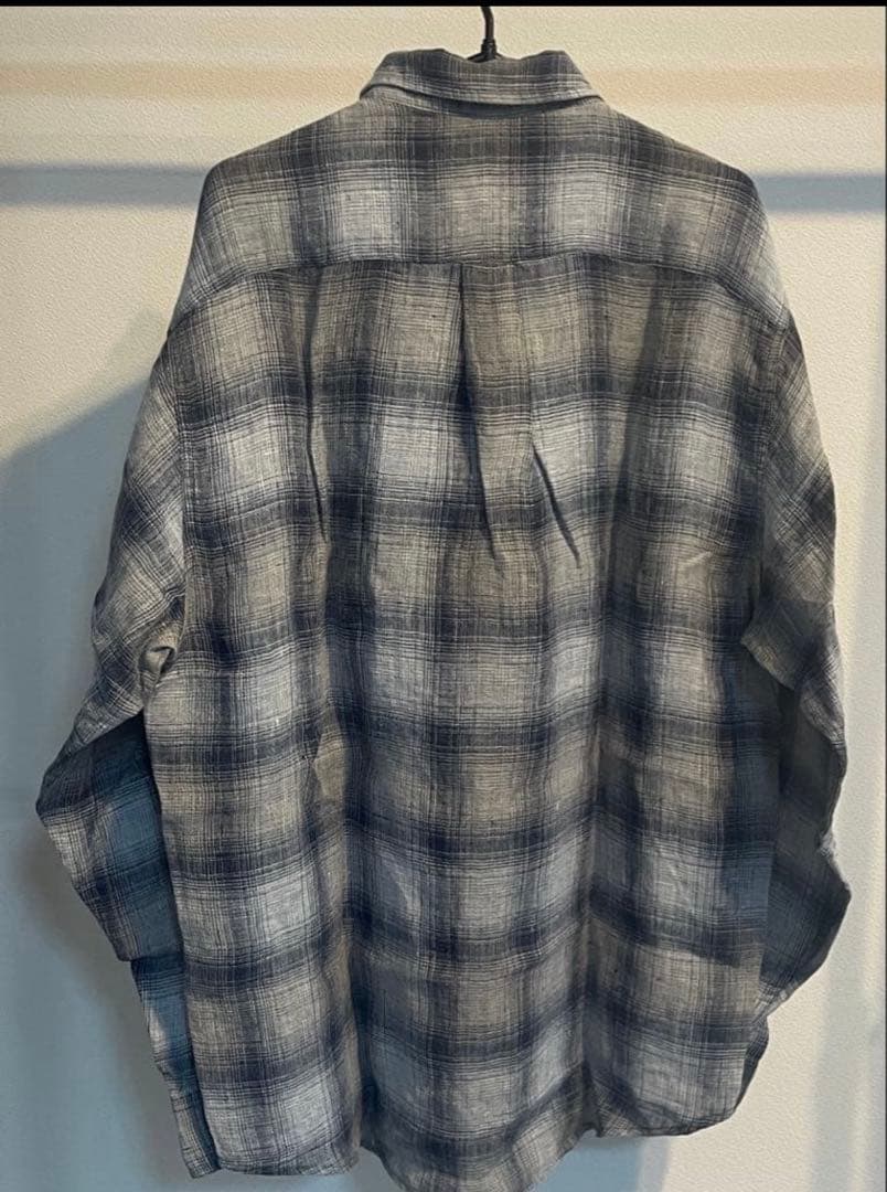 (超美品)RonHermanRHCオンブレチェック柄 リネン長袖シャツ グレー系