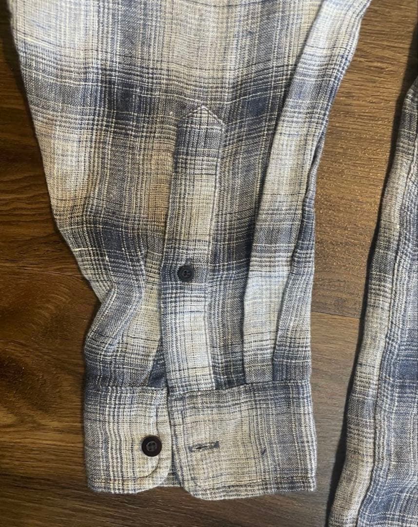(超美品)RonHermanRHCオンブレチェック柄 リネン長袖シャツ グレー系