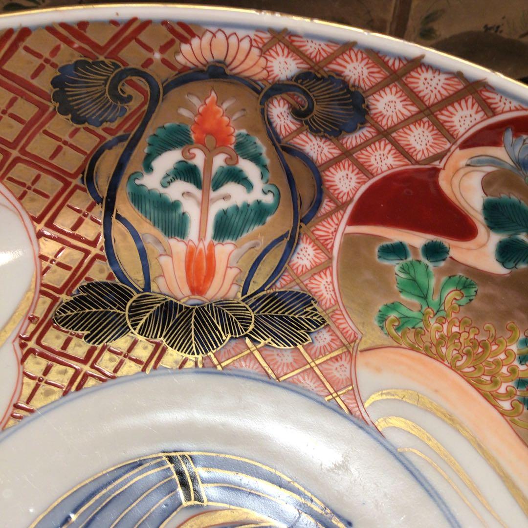 A539 古伊万里 金蘭手　見込菖蒲　窓絵流水菊紋様　大鉢　　1客