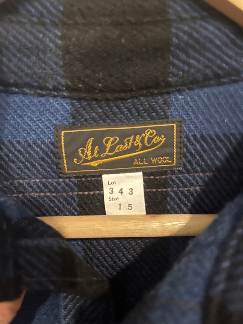 アットラスト ウールシャツ チェック　青✖️黒　size15