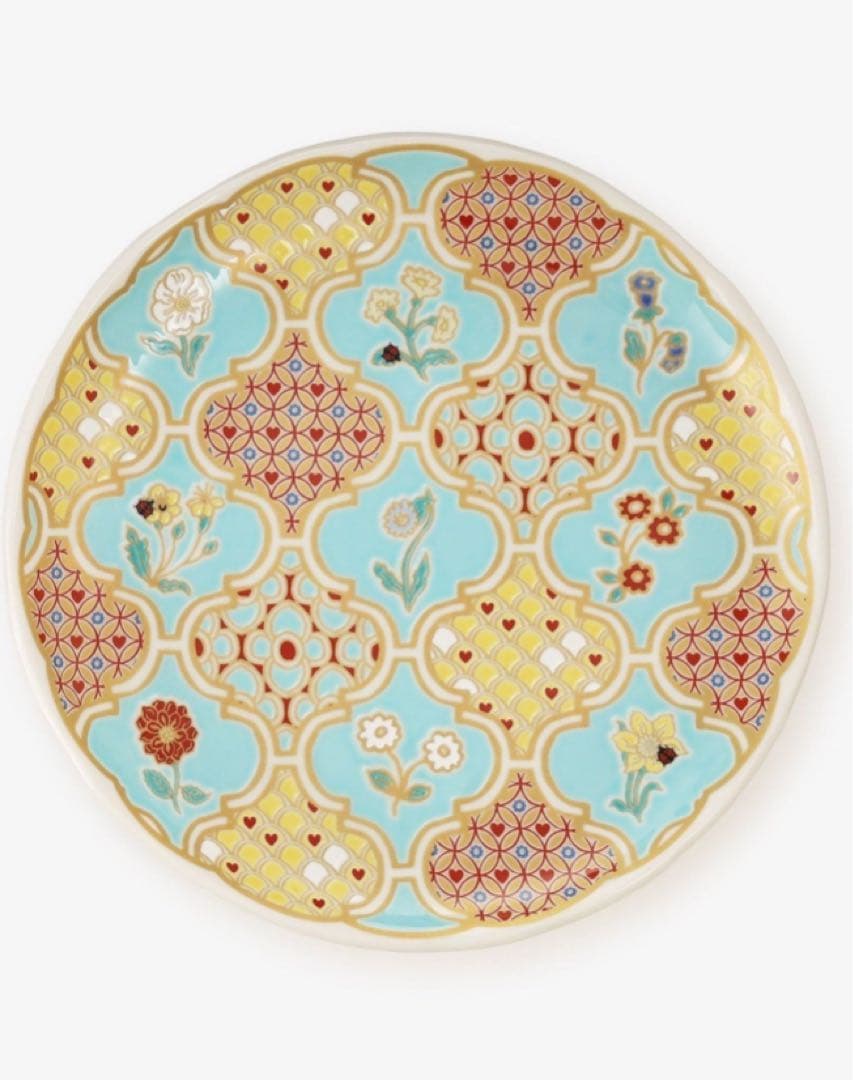 青地の花柄大アフタヌーンティー 九谷焼 ナタリーレテさん 大皿 正月