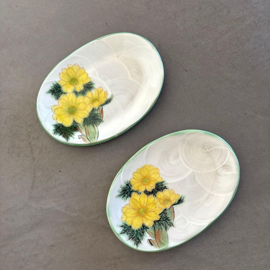 《ほぼ新品》美品　陶あん　京焼　清水焼　銘々皿　福寿草　色絵付け　陶葊　皿