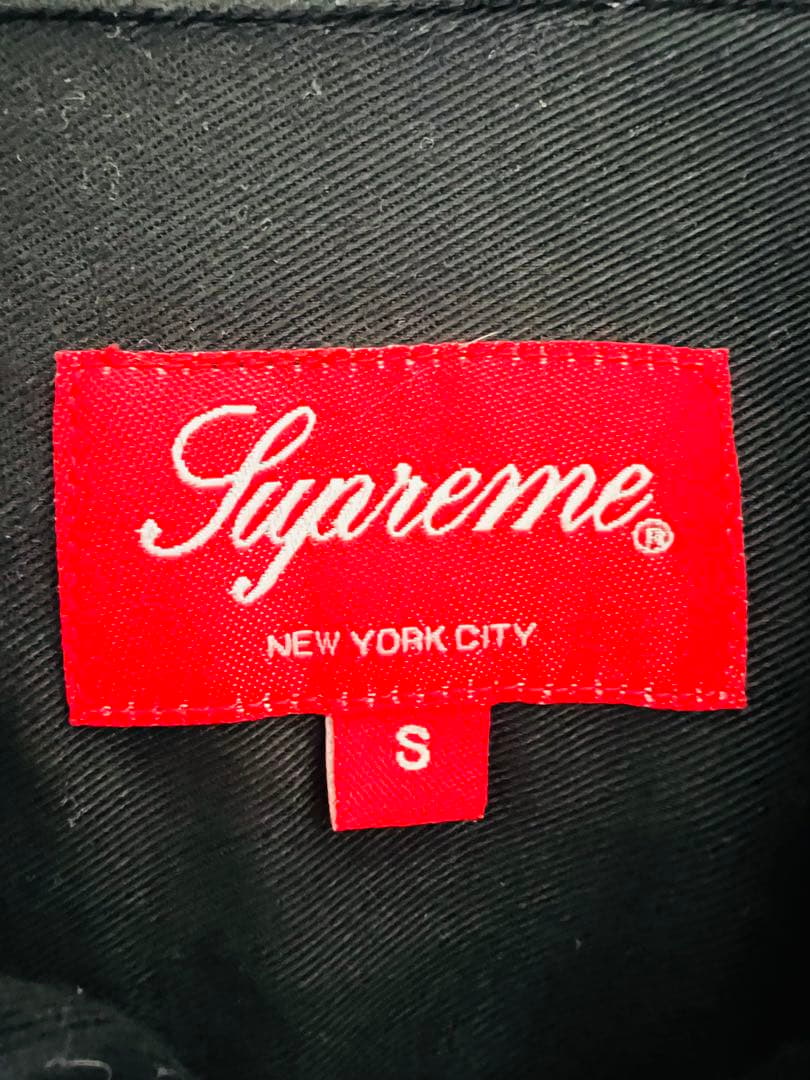【美品】【入手困難モデル】Supreme 刺繍　ロゴ入り長袖シャツ S 黒/赤