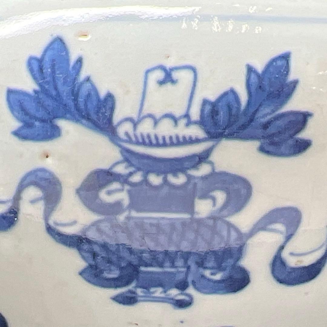 中国清時代青花雲宝文水指木箱付高さ約20.5㎝(蓋込)東な7-1011☆2F