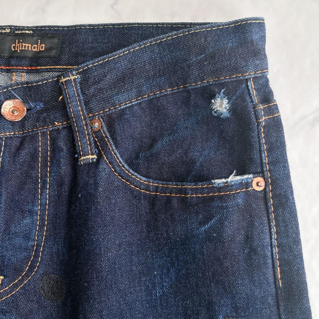chimala × SHIPS デニムパンツ ダメージ加工 ドット刺繍 W26