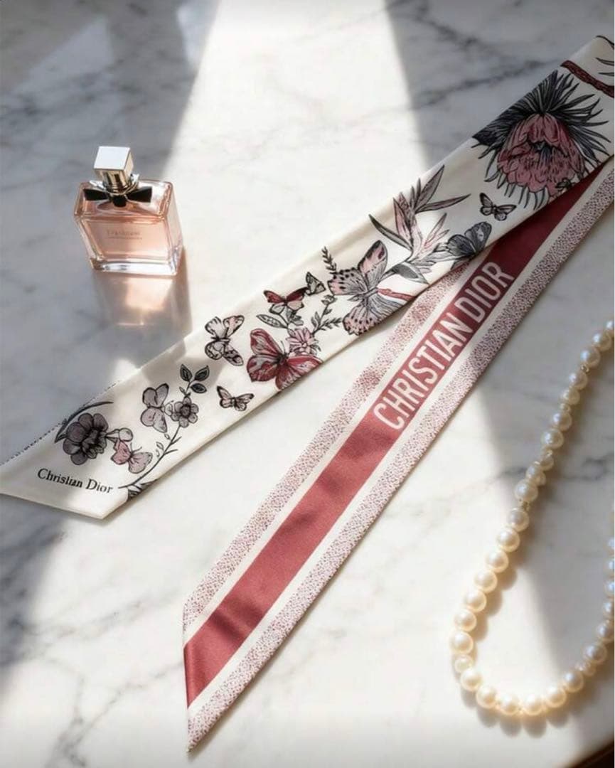 【新品未使用・非売品】Dior ミッツァ　バタフライ　蝶　花柄　レッド　ピンク