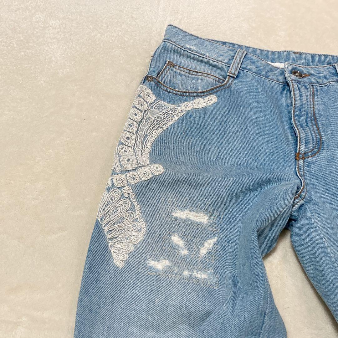 【美品】ERMANNO SCERVINO デニム レース装飾 ダメージ加工