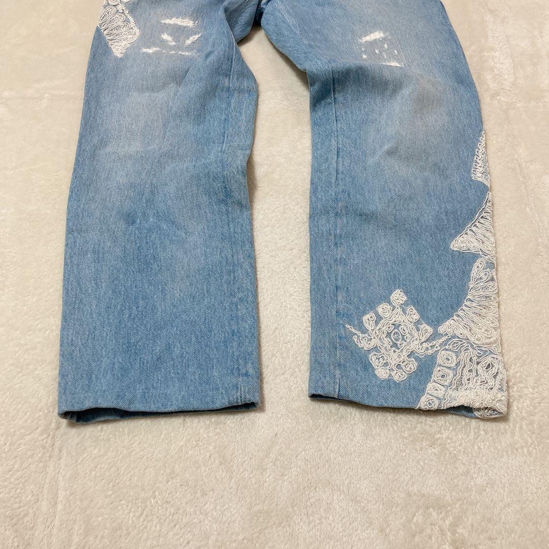 【美品】ERMANNO SCERVINO デニム レース装飾 ダメージ加工