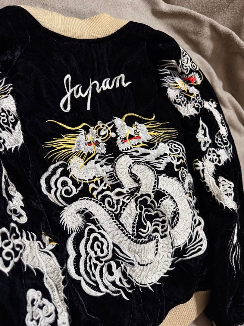 90s vintage 別珍 ２面用 ワシ 龍 日本 スカジャン unisex