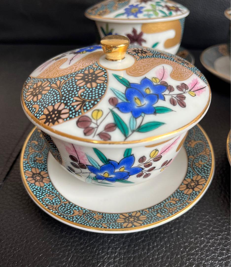 モモ九谷焼 高級 昇竜 蓋付き湯呑み茶碗 6客