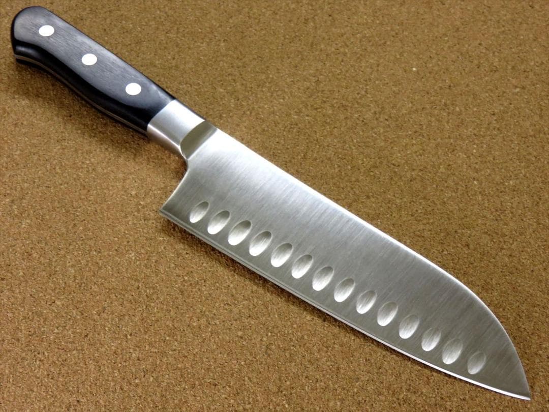 関の刃物 サーモン三徳包丁 175mm モリブデン 口金付 ディンプル 両刃万能