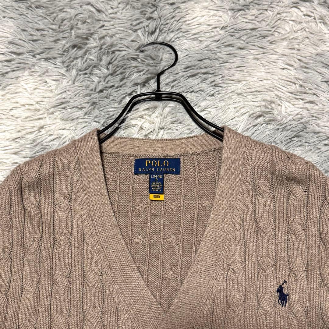 【現行タグ】ポロラルフローレン カーディガン ケーブル編み 刺繍ポニーロゴ L