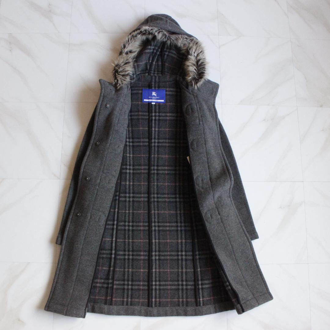 BURBERRY BLUE LABEL ノバチェックダッフルコート S ファー