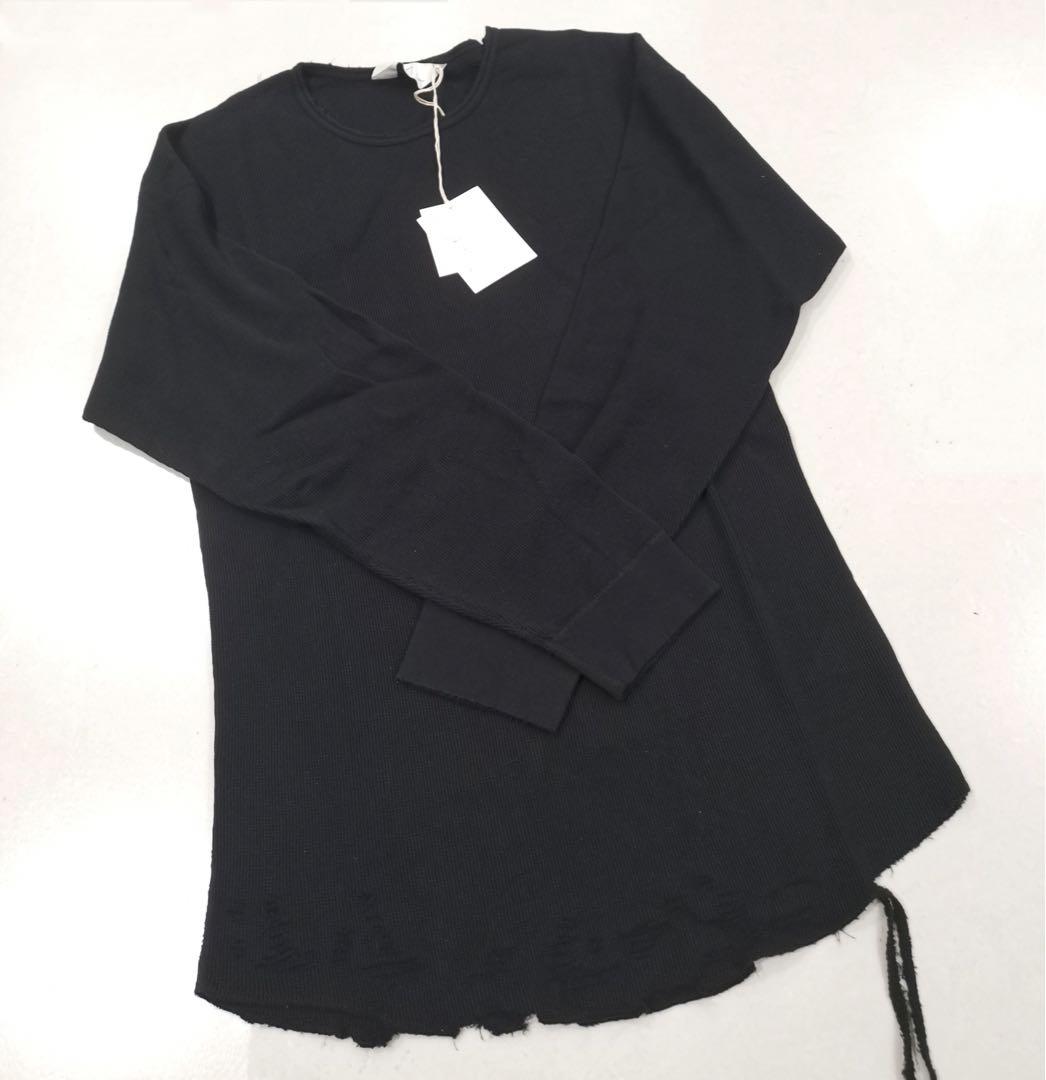 アンセルム DAMAGE WAFFLE カットソー 長袖Tシャツ 黒 １