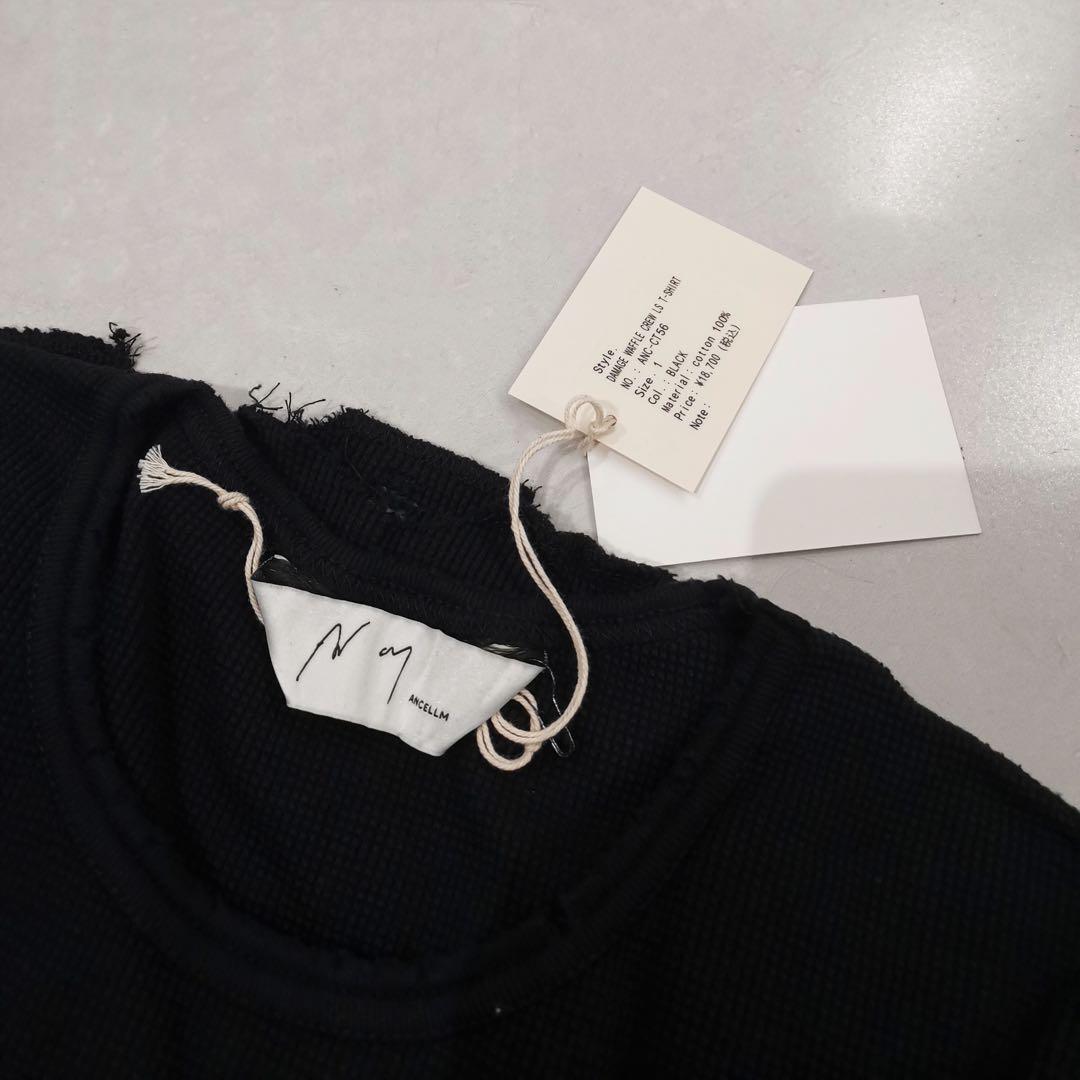 アンセルム DAMAGE WAFFLE カットソー 長袖Tシャツ 黒 １