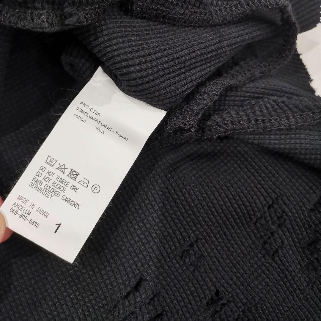 アンセルム DAMAGE WAFFLE カットソー 長袖Tシャツ 黒 １