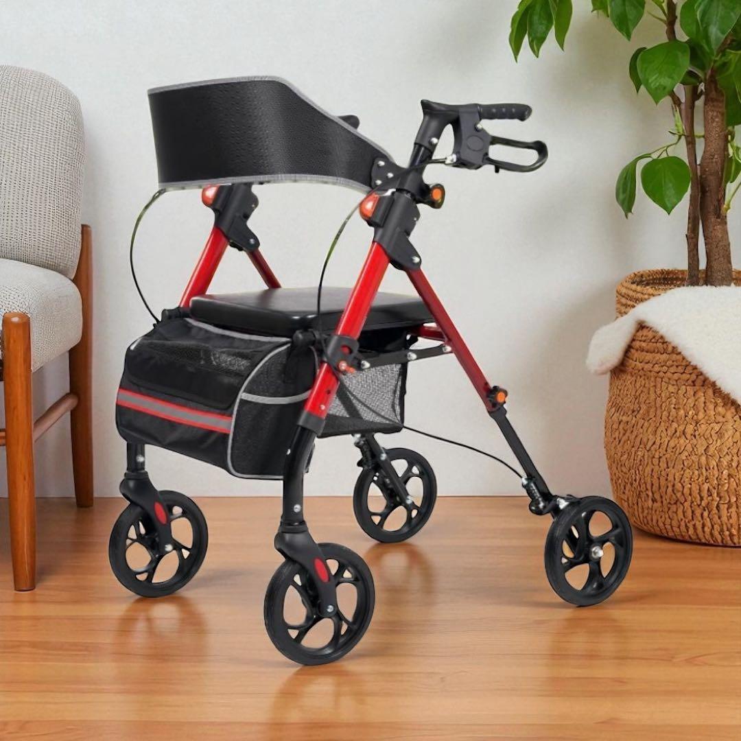 新品 ショッピングカー シルバーカー 歩行車 室外用 レッド 手押し車 介護