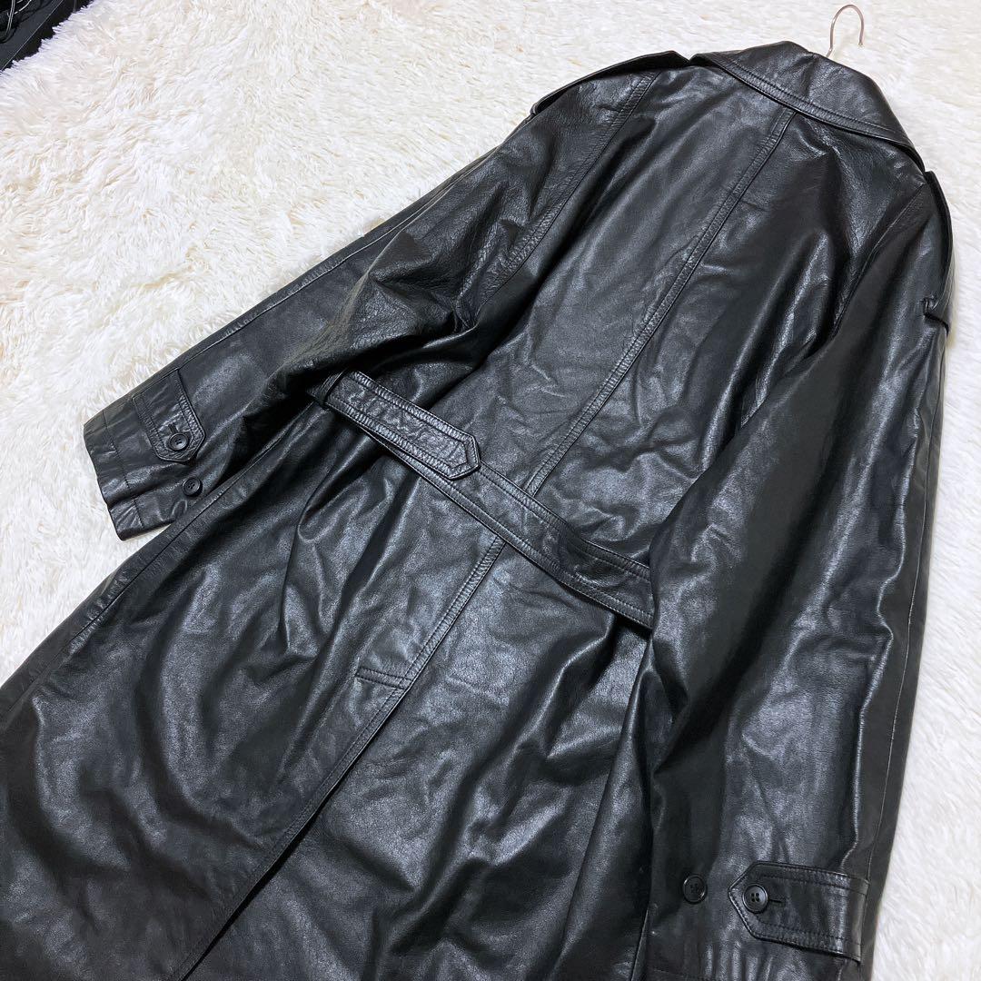 DURBAN intermezzo 牛革 ダブルトレンチコート 黒 M/110