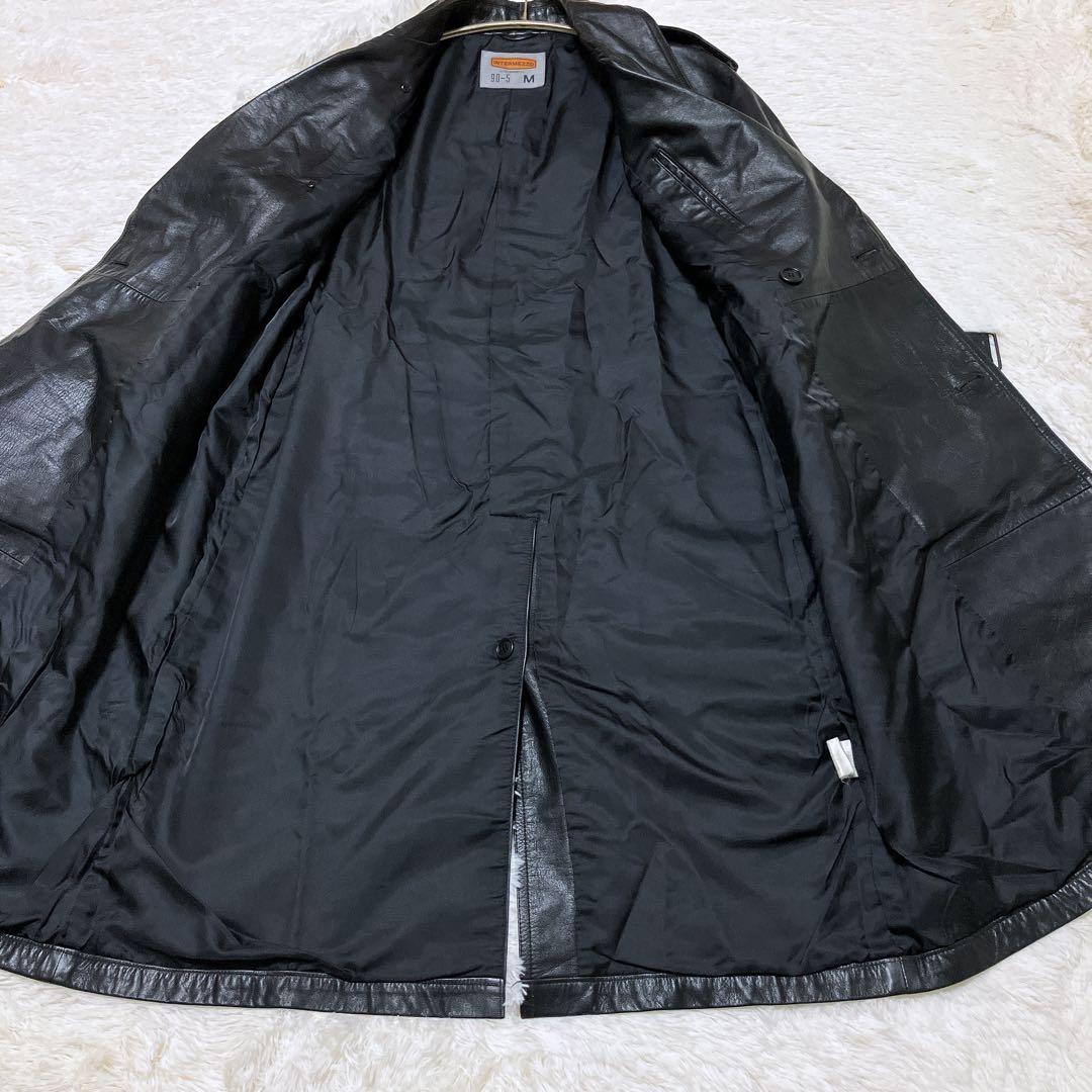 DURBAN intermezzo 牛革 ダブルトレンチコート 黒 M/110