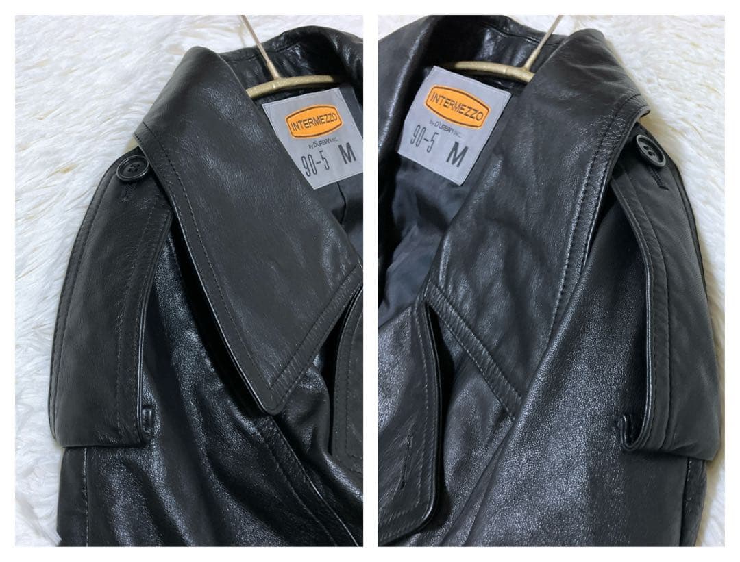 DURBAN intermezzo 牛革 ダブルトレンチコート 黒 M/110