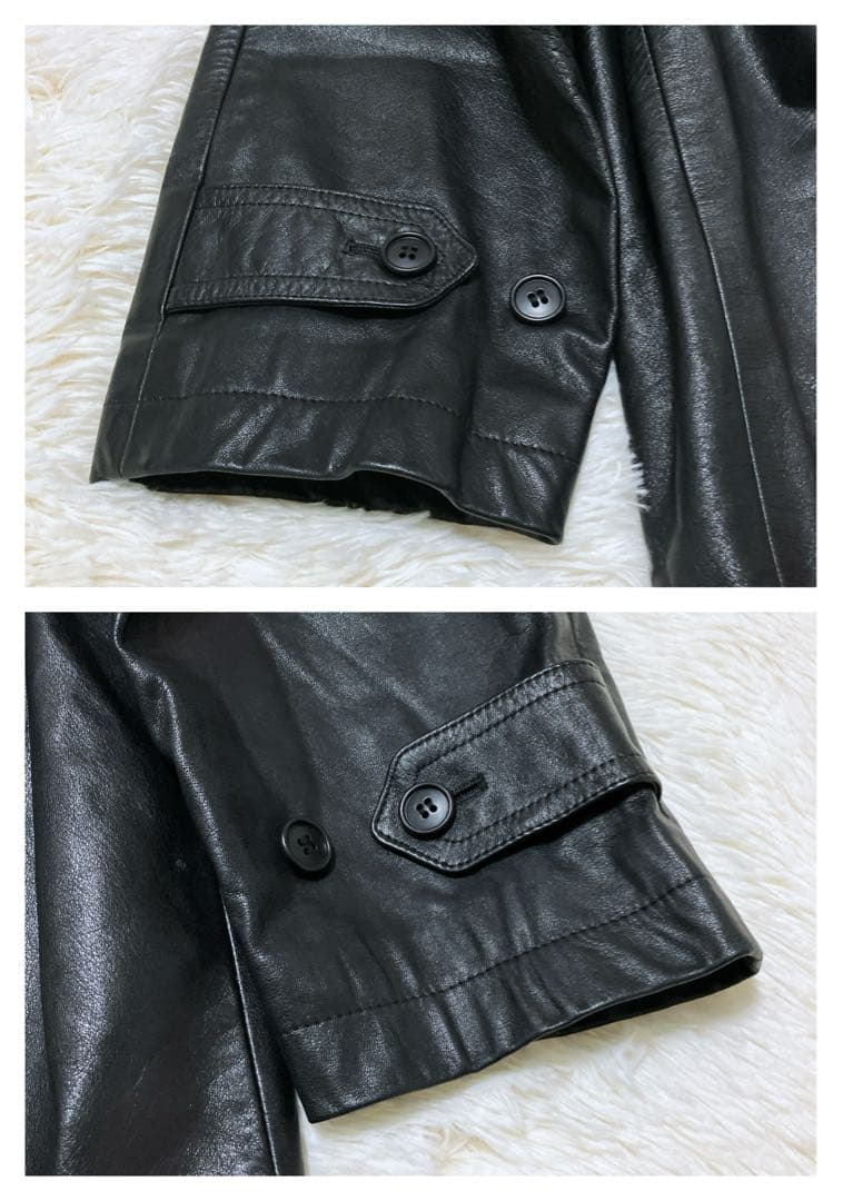 DURBAN intermezzo 牛革 ダブルトレンチコート 黒 M/110
