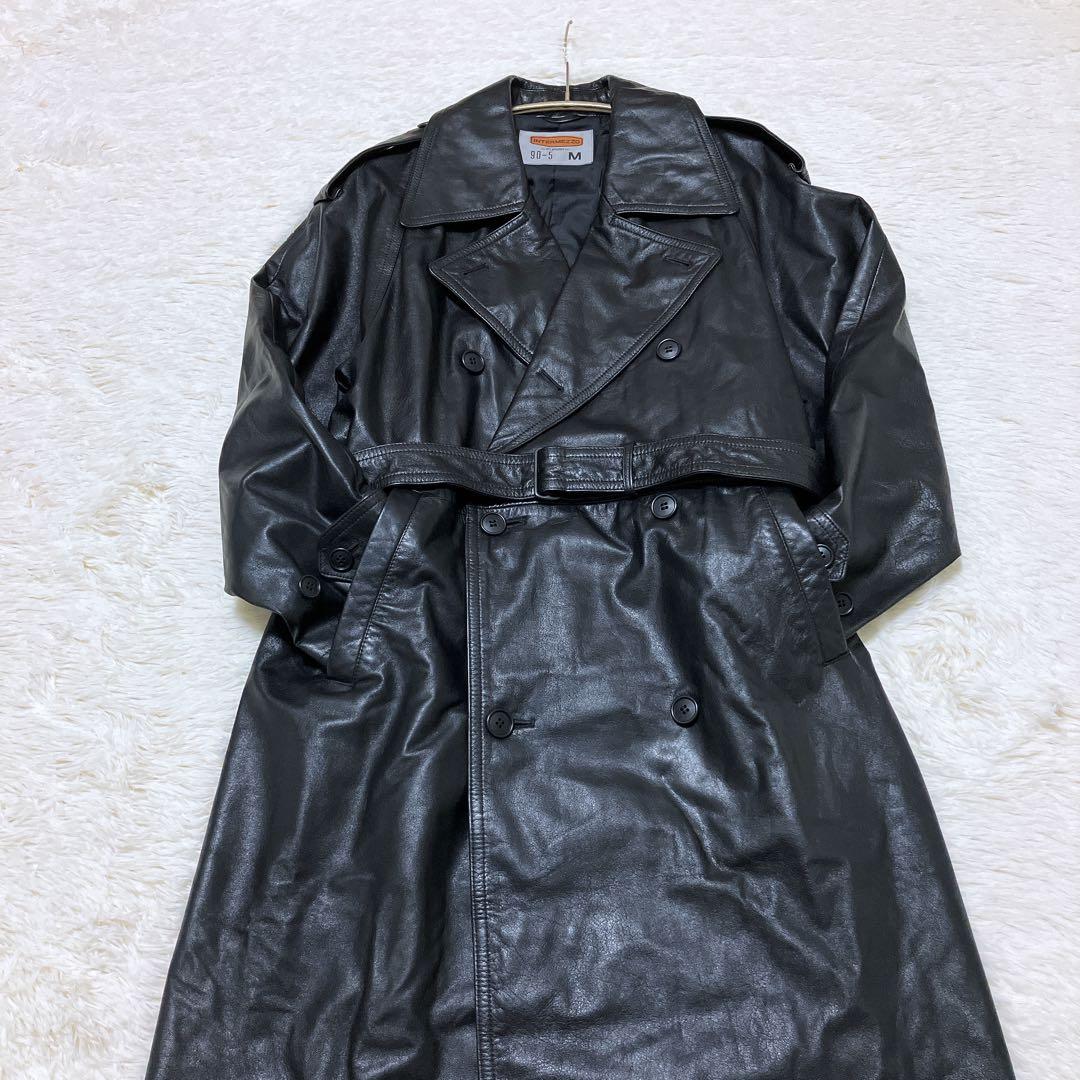 DURBAN intermezzo 牛革 ダブルトレンチコート 黒 M/110
