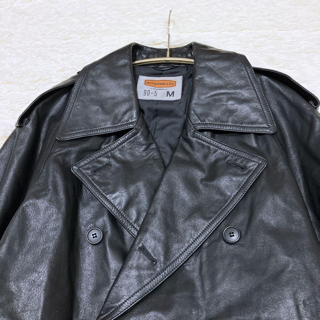 DURBAN intermezzo 牛革 ダブルトレンチコート 黒 M/110