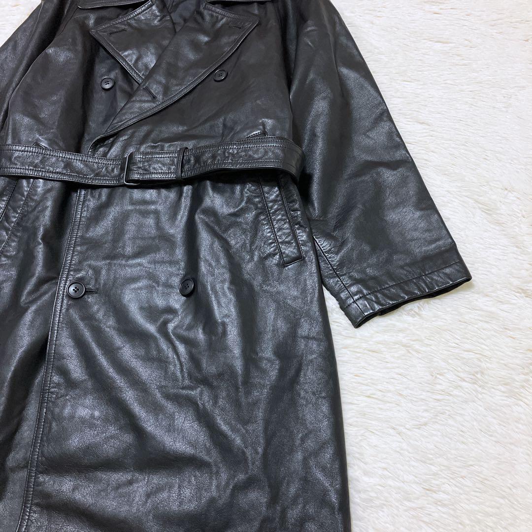DURBAN intermezzo 牛革 ダブルトレンチコート 黒 M/110