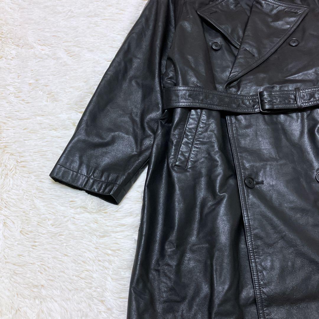 DURBAN intermezzo 牛革 ダブルトレンチコート 黒 M/110