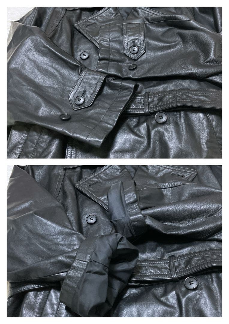 DURBAN intermezzo 牛革 ダブルトレンチコート 黒 M/110