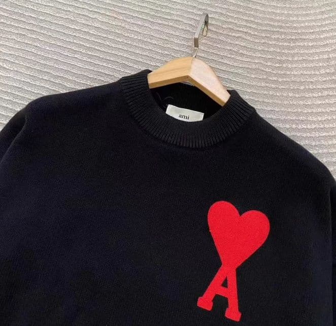 Ami Paris ブラック ニットセーター ハート刺繍 M