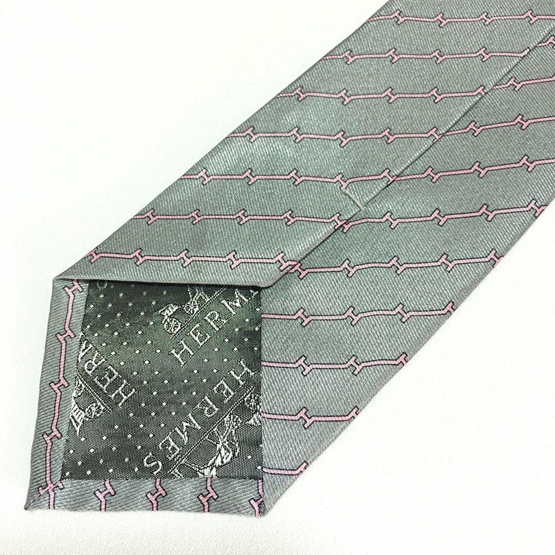 未使用級 エルメス HERMES ネクタイ シルク100% グレー H柄