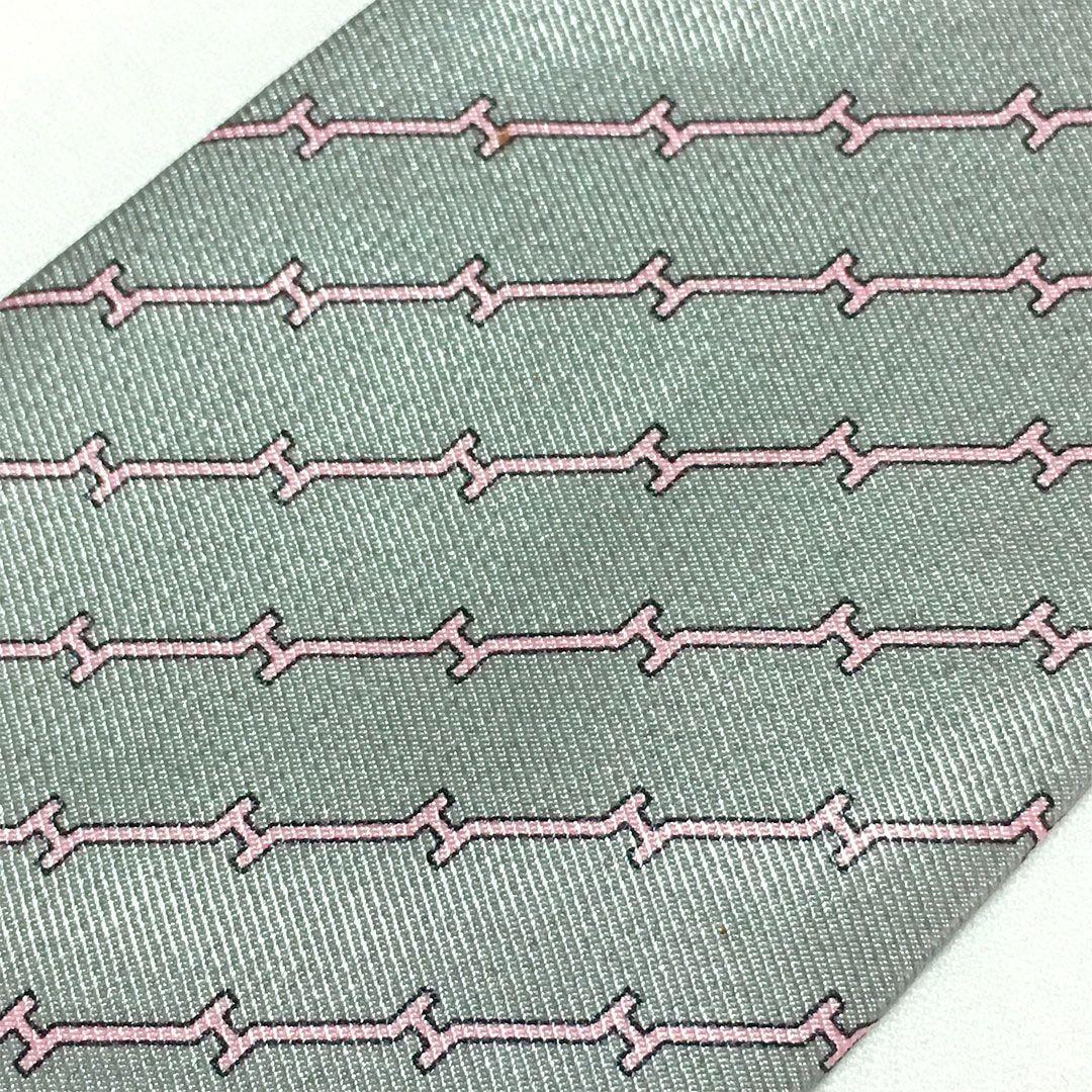 未使用級 エルメス HERMES ネクタイ シルク100% グレー H柄