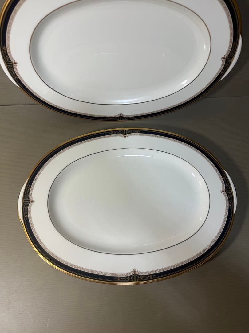 2627 オールドノリタケ　瑠璃片葉金蝕　楕円皿　2客　42cm 未使用