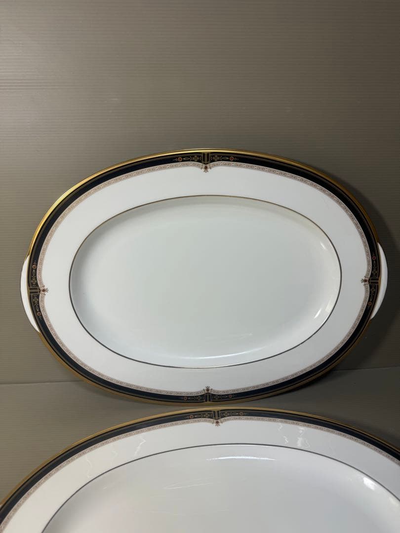 2627 オールドノリタケ　瑠璃片葉金蝕　楕円皿　2客　42cm 未使用