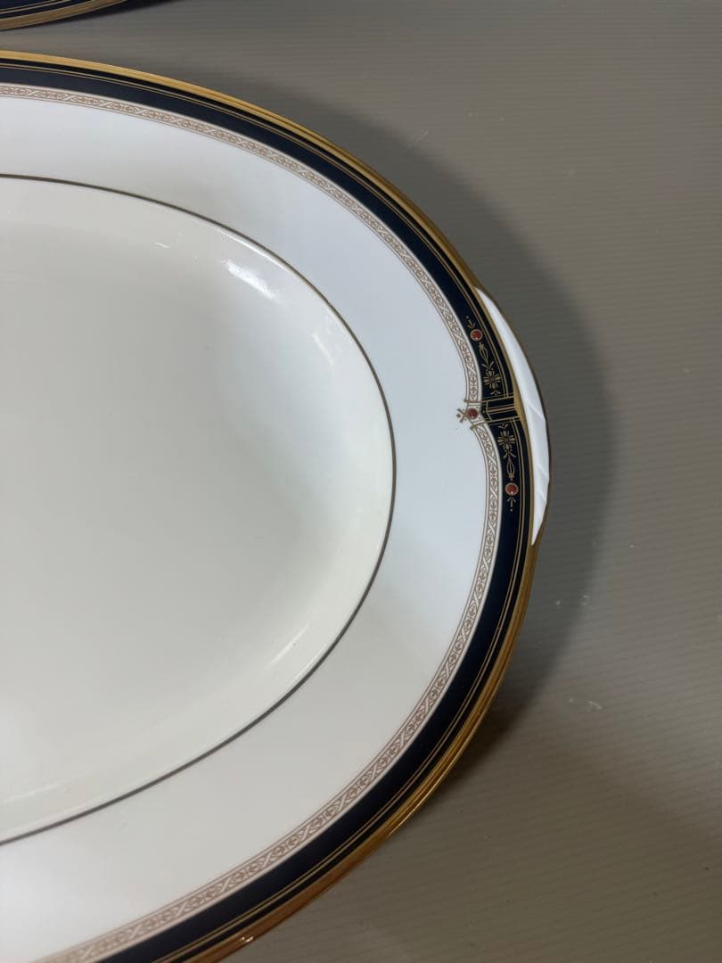 2627 オールドノリタケ　瑠璃片葉金蝕　楕円皿　2客　42cm 未使用