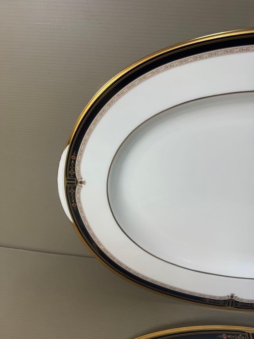 2627 オールドノリタケ　瑠璃片葉金蝕　楕円皿　2客　42cm 未使用