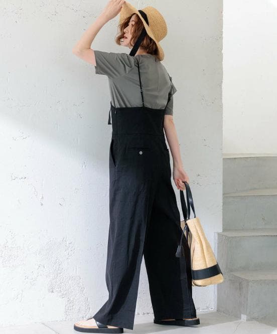 【24SS】23区 リネンレーヨンストレッチ サロペット M ブラック