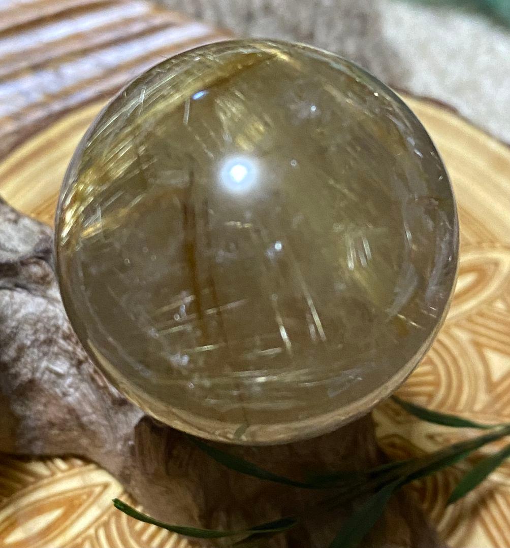 金針水晶 ゴールドルチル スモーキークォーツ スフィア 虹入 32mm オーバー