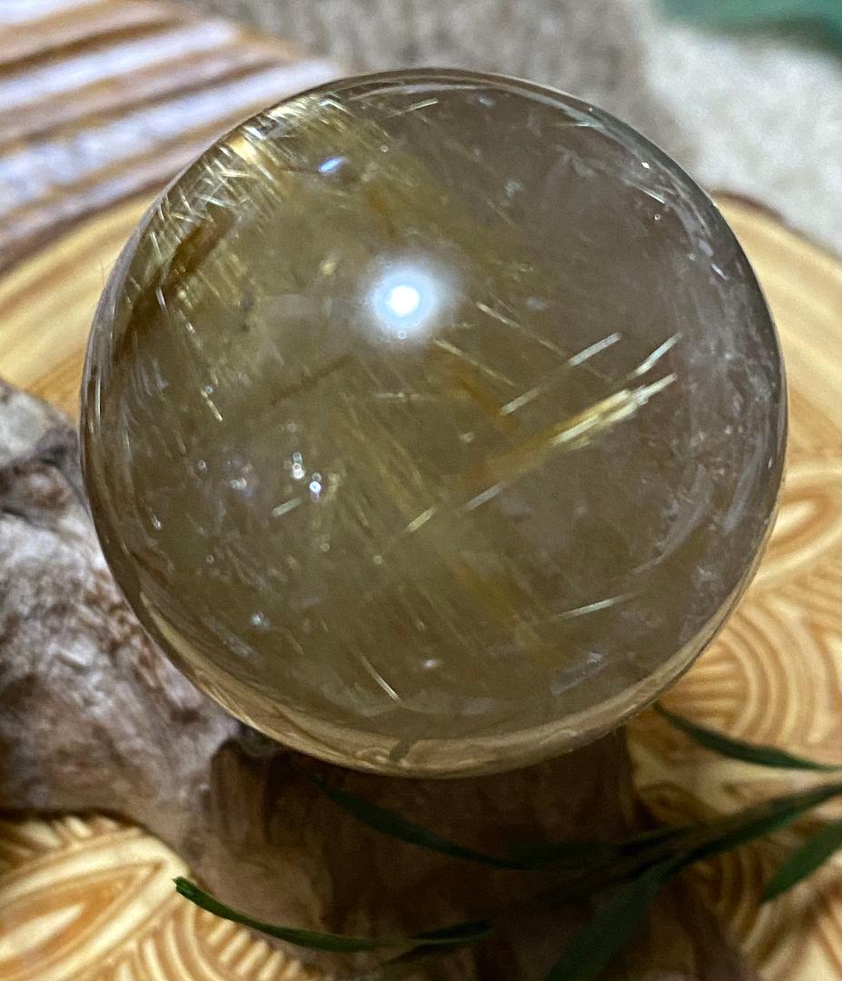 金針水晶 ゴールドルチル スモーキークォーツ スフィア 虹入 32mm オーバー